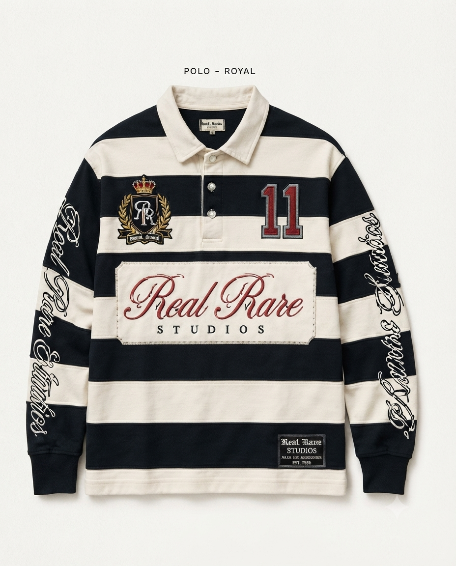 The Crown 11" Striped Rugby Shirt-Black
