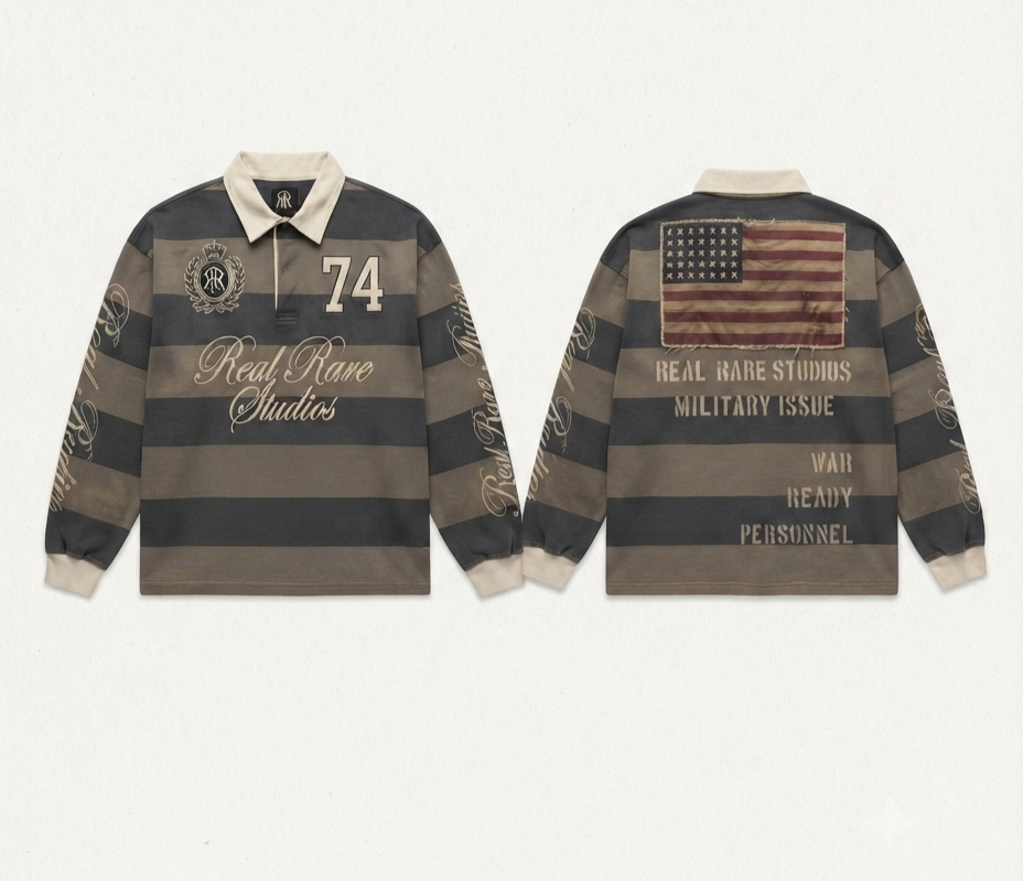 The Crown 11 Striped Rugby Shirt-Brown