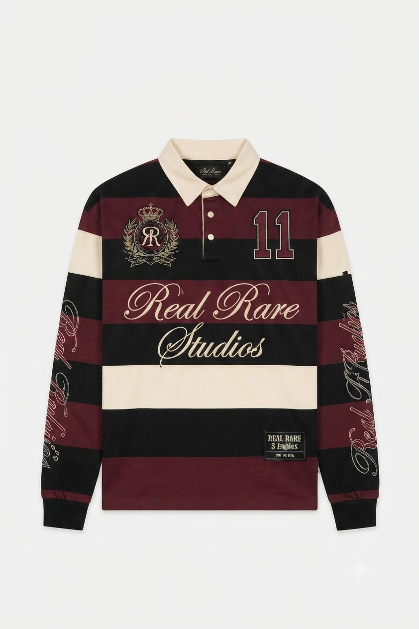 The Crown 11" Striped Rugby Shirt-Burgundy