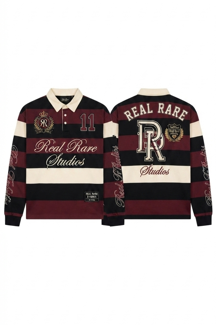 The Crown 11" Striped Rugby Shirt-Burgundy